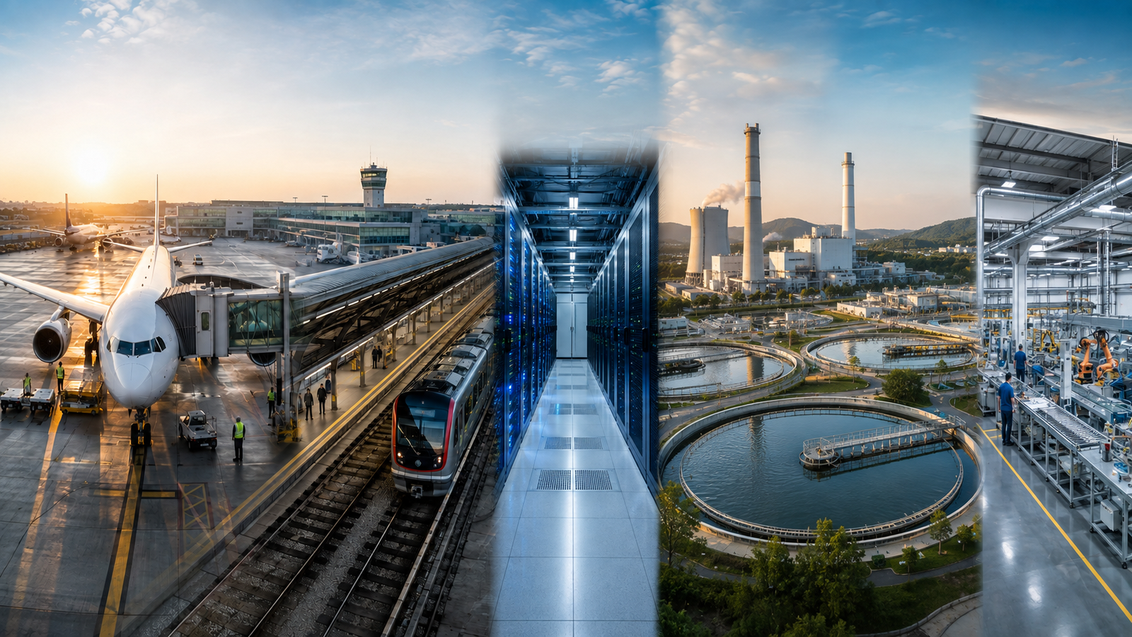 Airport, rail, data-center, power, water-treatment and factory infrastructure